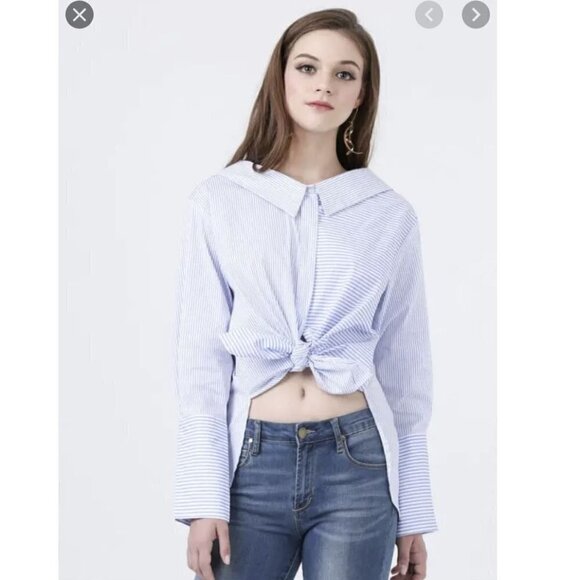 Bellenista Splicing Striped Button Oversized Shirt - Picture 13 of 13